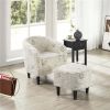 Barrel Accent Chair with Ottoman - Letter Print Fabric