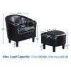 Barrel Accent Chair with Ottoman - Black Faux Leather