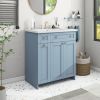 Modern 30-Inch Bathroom Vanity Cabinet with Easy-to-Clean Resin Integrated Sink in Blue - as Pic