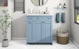 Modern 30-Inch Bathroom Vanity Cabinet with Easy-to-Clean Resin Integrated Sink in Blue - as Pic