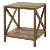 Farmhouse Square Side Table End Table with Storage Drawer Bedroom Nightstand - Rustic Weathered Oak