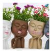 Resin Flower Pot Vase Artistic Sculpture Head Planter Flower Pot - Brown