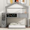 Twin over Full House Bunk Bed with Storage Staircase and Blackboard,Gray(Old SKU: GX001701AAE) - as Pic