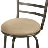 3 Pack Adjustable 24" or 29" Bronze Ladder Back Swivel Barstool, Espresso Vegan Leather Seat - Tan