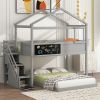 Twin over Full House Bunk Bed with Storage Staircase and Blackboard,Gray(Old SKU: GX001701AAE) - as Pic