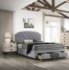 Light Grey Burlap Fabric 1pc Queen Size Bed w Drawer Button Tufted Headboard Storage Bedframe Bedroom Furniture - as Pic