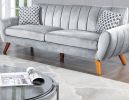 Contemporary 2-Pcs Sofa Set Living Room Furniture Light Gray Velvet Couch Sofa And Loveseat Plush Cushion Unique Lines Plush Sofa. - as Pic