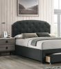 Charcoal Burlap Fabric 1pc Queen Size Bed w Drawer Button Tufted Headboard Storage Bedframe Bedroom Furniture - as Pic