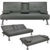 LuxuryGoods Modern Faux Leather Futon with Cupholders and Pillows - Gray