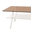 Rectangle Coffee Table, Tempered Glass Tabletop with White Metal Legs, Modern Table for Living Room , Brown Glass - as Pic