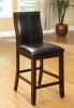 Transitional Dining Room Counter Height Chairs Set of 2pc High Chairs only Brown Cherry Unique Curved Back Espresso Leatherette Padded Seat - as Pic