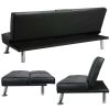 LuxuryGoods Modern Faux Leather Futon with Cupholders and Pillows - Black