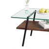 Rectangle Coffee Table, Tempered Glass Tabletop with Black Metal Legs, Modern Table for Living Room , Transparent Glass - as Pic