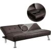 LuxuryGoods Modern Faux Leather Futon with Cupholders and Pillows - Espresso