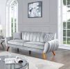 Contemporary 2-Pcs Sofa Set Living Room Furniture Light Gray Velvet Couch Sofa And Loveseat Plush Cushion Unique Lines Plush Sofa. - as Pic