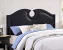 Black Faux Leather Unique Design Headboard 1pc Queen Size Bed Bedroom Furniture Nailhead Upholstered Modern Bedframe - as Pic