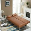 LuxuryGoods Modern Faux Leather Futon with Cupholders and Pillows - Brown