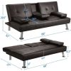 LuxuryGoods Modern Faux Leather Futon with Cupholders and Pillows - Espresso