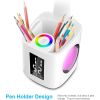 LED Desk Lamp with USB Charging Port&Pen Holder, Study Light with Clock - White