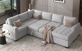 U_Style Modular Combination Sofa with Ottoman L-shaped Corner Combination, USB and Type-C Interfaces, Suitable for Living Rooms, Offices, and Spacious