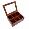 WILLART Wooden Rectangular Tea Storage Chest Box with 6 Compartments (Brown, Sheesham Wood) - Brown