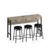 3-Drawer Long Dining Table Set with Power Outlets, Bar Kitchen Table Set with Circular PU Stools, Easy Assemble - Black