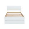 Modern Twin Bed Frame With 2 Drawers For White High Gloss Headboard and Footboard With Light Oak Color - as Pic