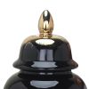 Regal Black Gilded Ginger Jar with Removable Lid - as Pic