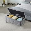 Tufted Storage Ottoman Bench For Bedroom End Of Bed Large Upholstered Storage Benches Footrest With Crystal Buttons For Living Room Entryway (Grey) -