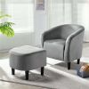 Barrel Accent Chair with Ottoman - Gray Velvet