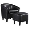 Barrel Accent Chair with Ottoman - Black Faux Leather