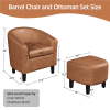 Barrel Accent Chair with Ottoman - Brown Faux Leather