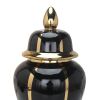 Black Linear Gilded Ginger Jar with Removable Lid - as Pic