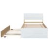 Modern Twin Bed Frame With Trundle For White High Gloss Headboard and Footboard With Light Oak Color - as Pic