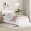 Modern Twin Bed Frame With 2 Drawers For White High Gloss Headboard and Footboard With Washed White Color - as Pic