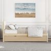 Modern Twin Bed Frame With Trundle For White High Gloss Headboard and Footboard With Light Oak Color - as Pic