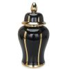 Black Linear Gilded Ginger Jar with Removable Lid - as Pic