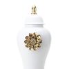 White Ginger Jar with Gilded Flower - Timeless Home Decor - as Pic