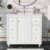 Contemporary White Bathroom Vanity Cabinet - 36x18x34 inches, 4 Drawers & 1 Cabinet Door, Multipurpose Storage, Resin Integrated Sink, Adjustable Shel