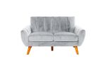 Contemporary 2-Pcs Sofa Set Living Room Furniture Light Gray Velvet Couch Sofa And Loveseat Plush Cushion Unique Lines Plush Sofa. - as Pic