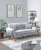 Contemporary 2-Pcs Sofa Set Living Room Furniture Light Gray Velvet Couch Sofa And Loveseat Plush Cushion Unique Lines Plush Sofa. - as Pic