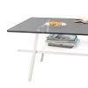 Rectangle Coffee Table, Tempered Glass Tabletop with White Metal Legs, Modern Table for Living Room , Gray Glass - as Pic