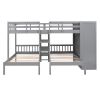 Full-Over-Twin-Twin Bunk Bed with Shelves, Wardrobe and Mirror, Gray - as Pic