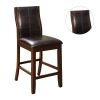 Transitional Dining Room Counter Height Chairs Set of 2pc High Chairs only Brown Cherry Unique Curved Back Espresso Leatherette Padded Seat - as Pic