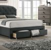 Charcoal Burlap Fabric 1pc Queen Size Bed w Drawer Button Tufted Headboard Storage Bedframe Bedroom Furniture - as Pic