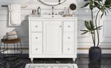 Contemporary White Bathroom Vanity Cabinet - 36x18x34 inches, 4 Drawers & 1 Cabinet Door, Multipurpose Storage, Resin Integrated Sink, Adjustable Shel