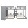 Full-Over-Twin-Twin Bunk Bed with Shelves, Wardrobe and Mirror, Gray - as Pic