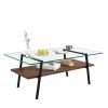 Rectangle Coffee Table, Tempered Glass Tabletop with Black Metal Legs, Modern Table for Living Room , Transparent Glass - as Pic