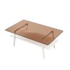 Rectangle Coffee Table, Tempered Glass Tabletop with White Metal Legs, Modern Table for Living Room , Brown Glass - as Pic