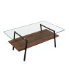 Rectangle Coffee Table, Tempered Glass Tabletop with Black Metal Legs, Modern Table for Living Room , Transparent Glass - as Pic